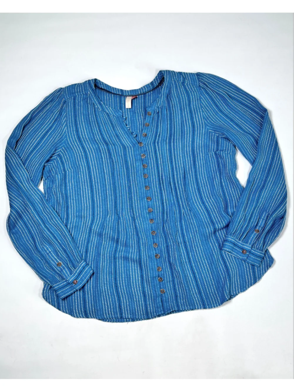 Anthropology Pilcro Button Down Shirt Size M Blue White BlackStriped Long Sleeve
